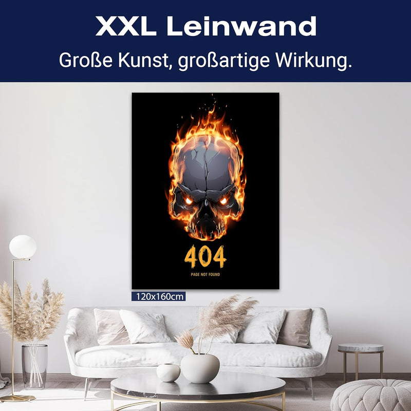 wandmotiv24 Leinwand-Bilder Totenköpfe, Grösse 40x30cm, Hochformat, Totenkopf in Flammen, 404 Page n