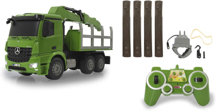 JAMARA 404935 - Holztransporter Mercedes-Benz Arocs 1:20 2,4GHz - 4WD, über Sender bedienbarer Kran