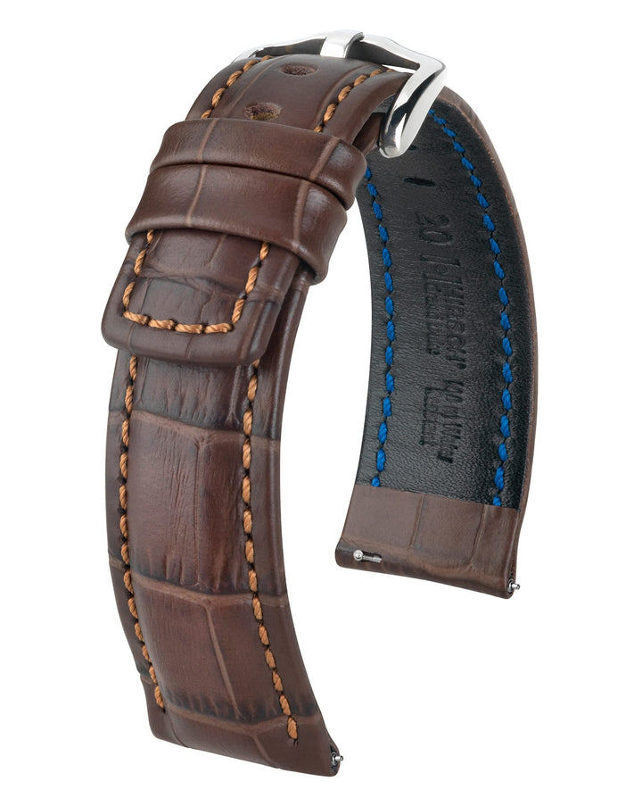 HIRSCH Herren Uhrenarmband Alligator Style Modell Grand Duke 22 mm Braun, Braun
