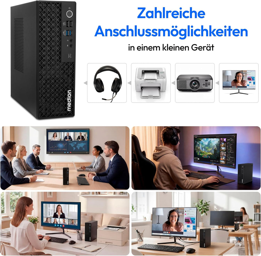 MEDION Picoworx T80 III Mini PC (Slim, Core Ultra 5 228V, 32GB DDR5 RAM, 1 TB SSD, ARC 130V, USB Typ