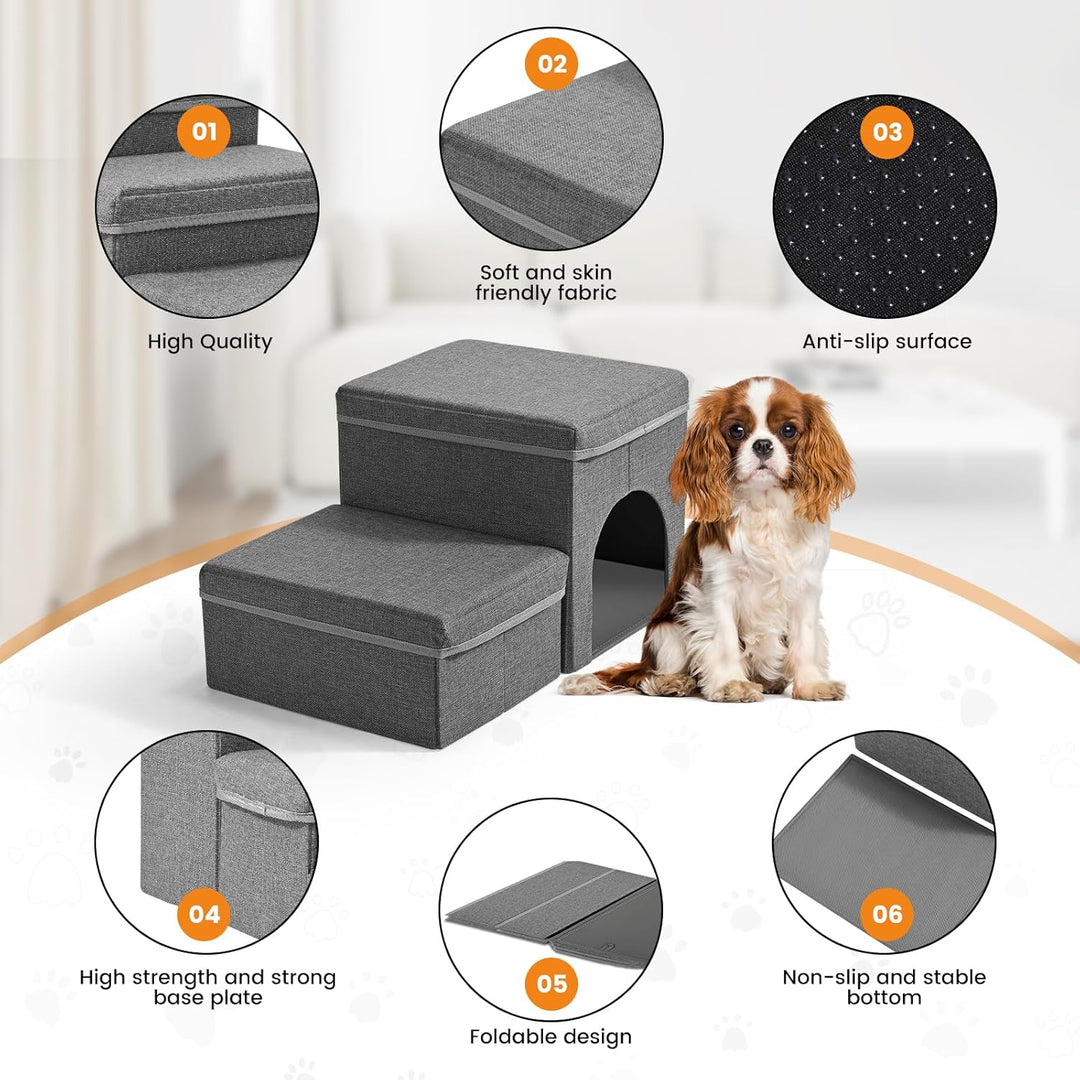 Hundetreppe, Sunowl 2 Stufige Faltbare Haustiertreppe, Extra Breite Hundetreppe Sofa Bett mit Staura