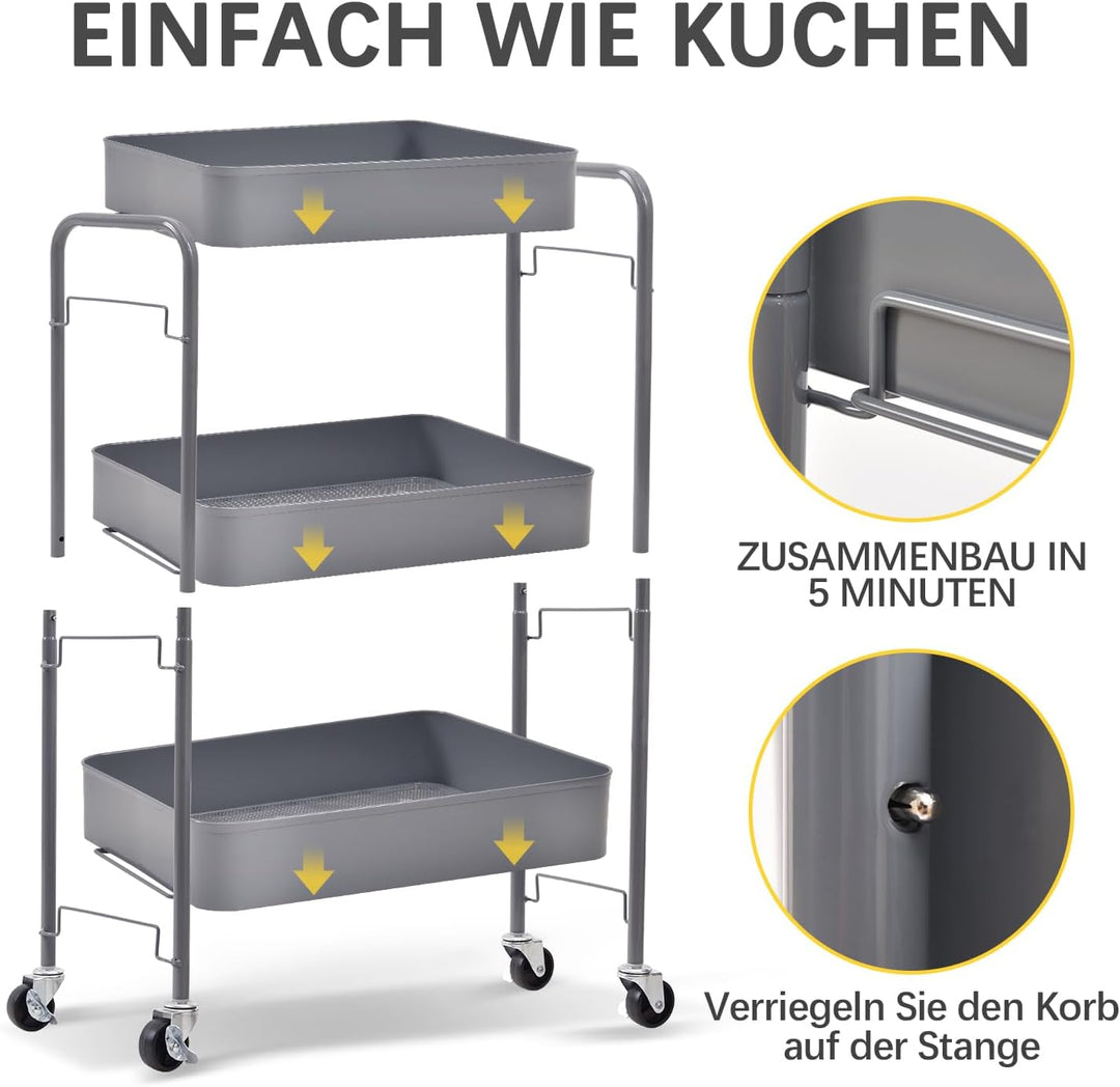 KINGRACK küchenwagen, rollwagen 3 etagen rollwagen Metall, servierwagen mit Rollen Griffe, Regalwage