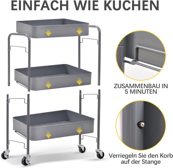 KINGRACK küchenwagen, rollwagen 3 etagen rollwagen Metall, servierwagen mit Rollen Griffe, Regalwage