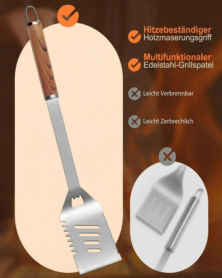 Grillbesteck Set, 11-teilig Edelstahl Grillzubehör mit Aufbewahrungskoffer, Hochwertiger BBQ Grillut