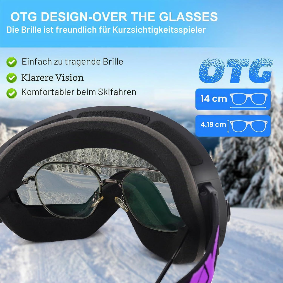 EXP VISION Snowboard Skibrille für Herren Damen Jugend, 100% UV400 Schutz Anti Beschlag über der Bri