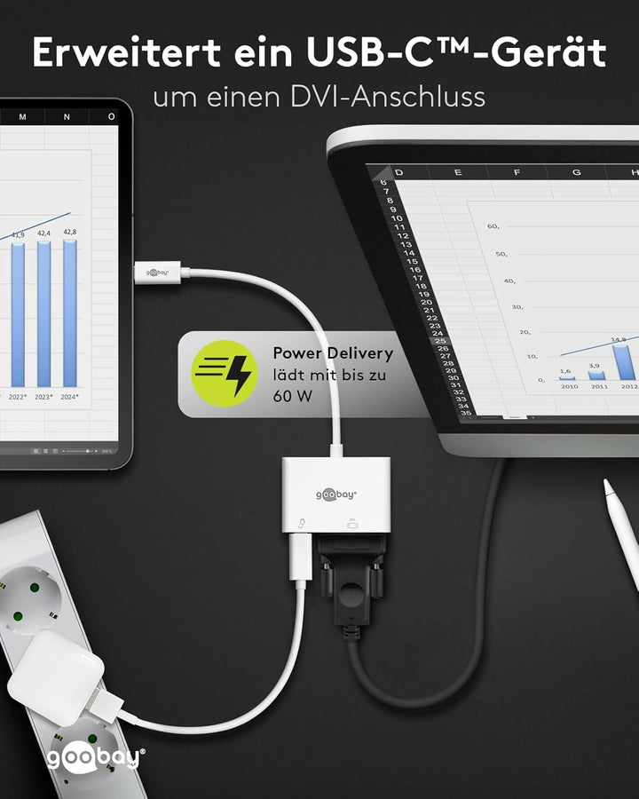 goobay 62108 USB-C auf DVI Adapter mit 60 W Power Delivery für Full HD Auflösungen (1080p @ 60Hz) /