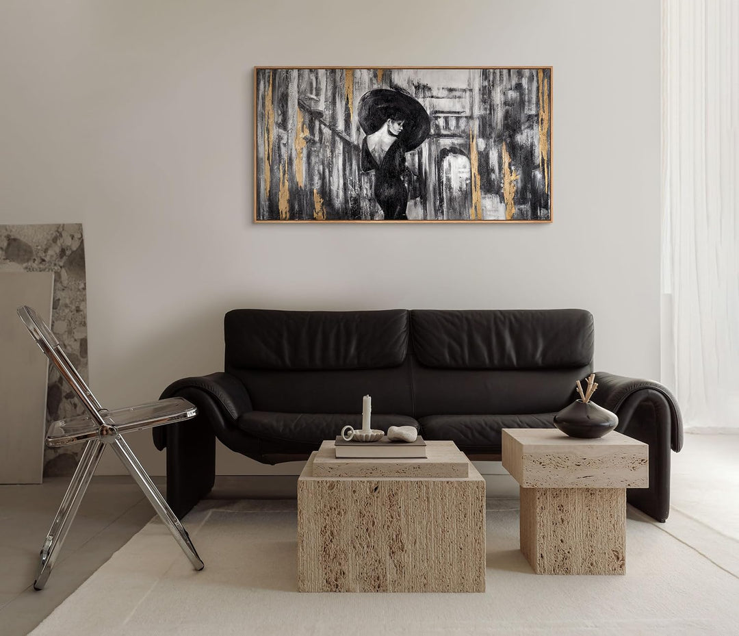YS-Art Abstrakt Stil Acryl Gemälde auf Leinwand Filmstreifen handgemalt Wandbilder Wohnzimmer modern