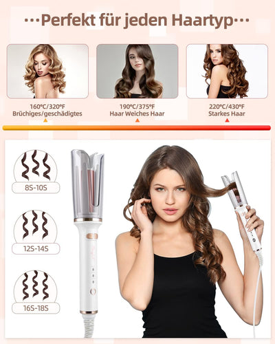 CkeyiN Automatischer Lockenstäbe,Lockenstab Automatisch Grosse Locken Hair Curler mit 3 Temperatur,A