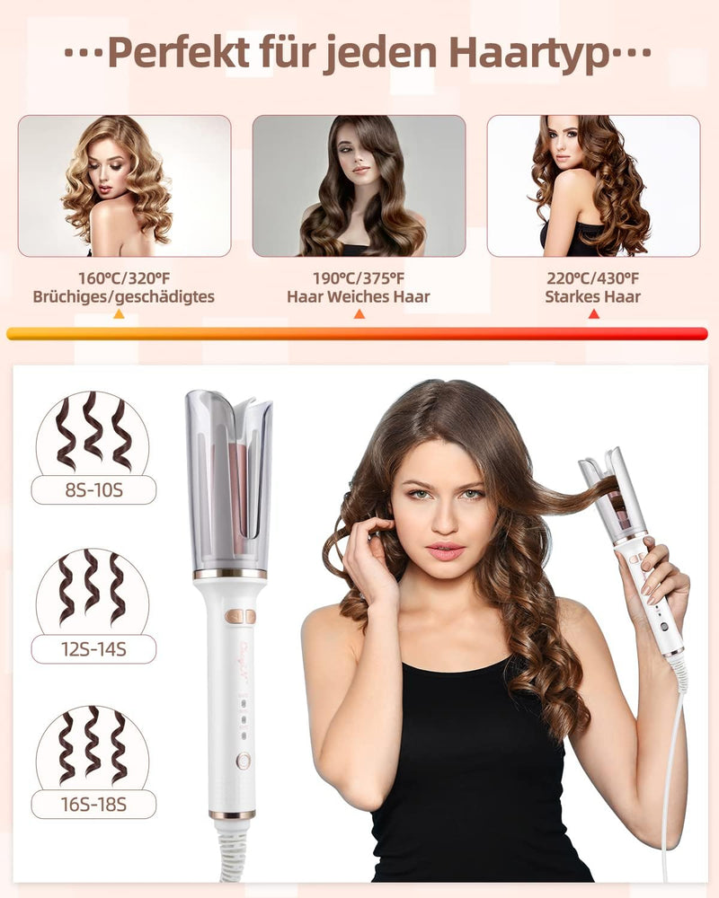 CkeyiN Automatischer Lockenstäbe,Lockenstab Automatisch Grosse Locken Hair Curler mit 3 Temperatur,A