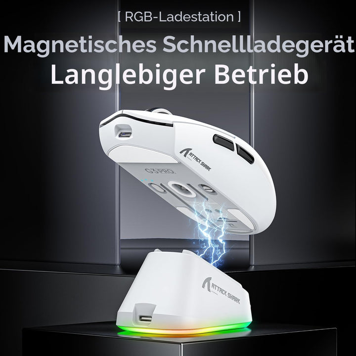 ATTACK SHARK G3PRO Gaming-Maus mit magnetischer Ladestation, PixArt PAW3311 Gaming-Sensor, Bluetooth