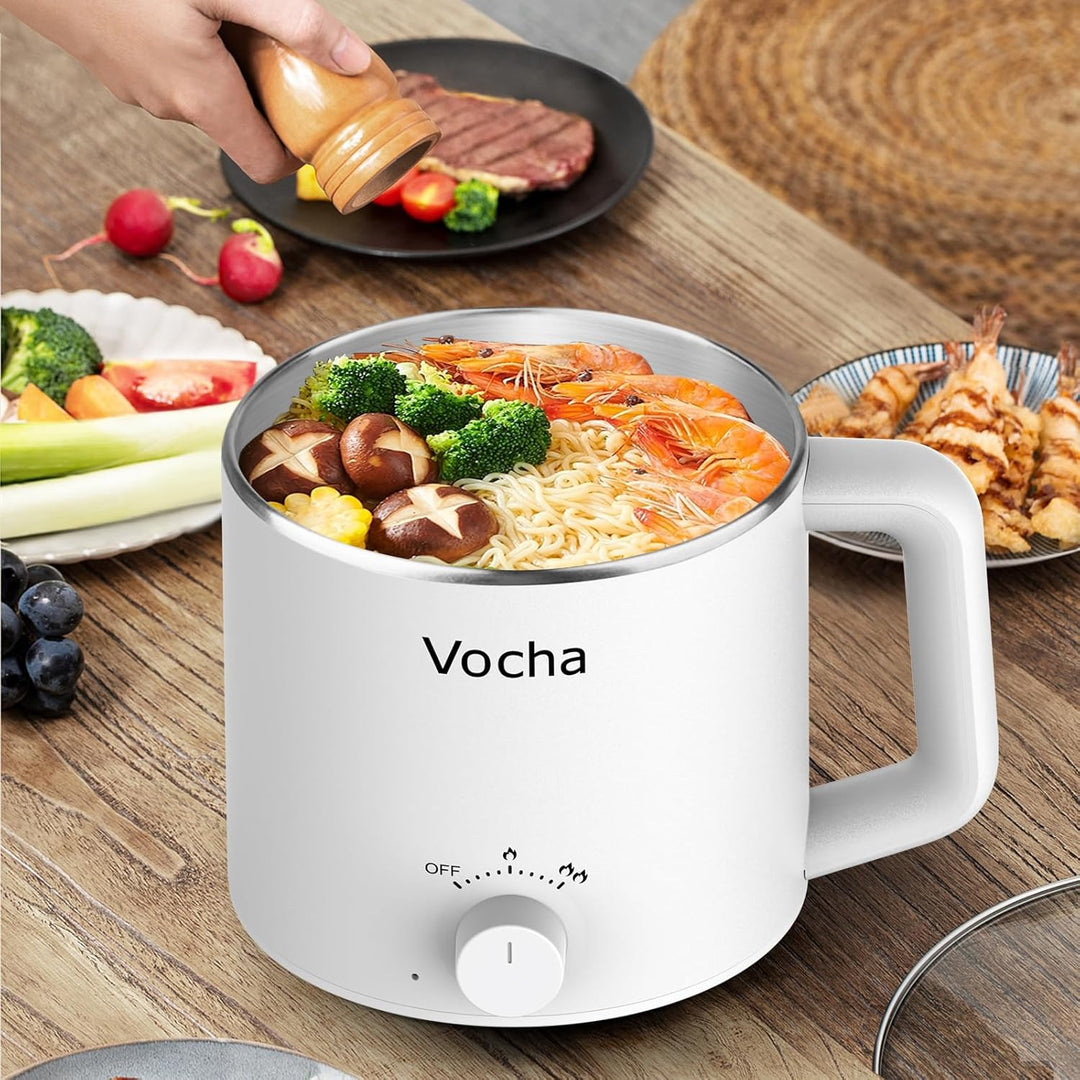 Vocha Elektrische Hot Pot Topf, 1.6L Kleiner Elektrischer Kochtopf, Tragbare Schneller Nudelkocher,