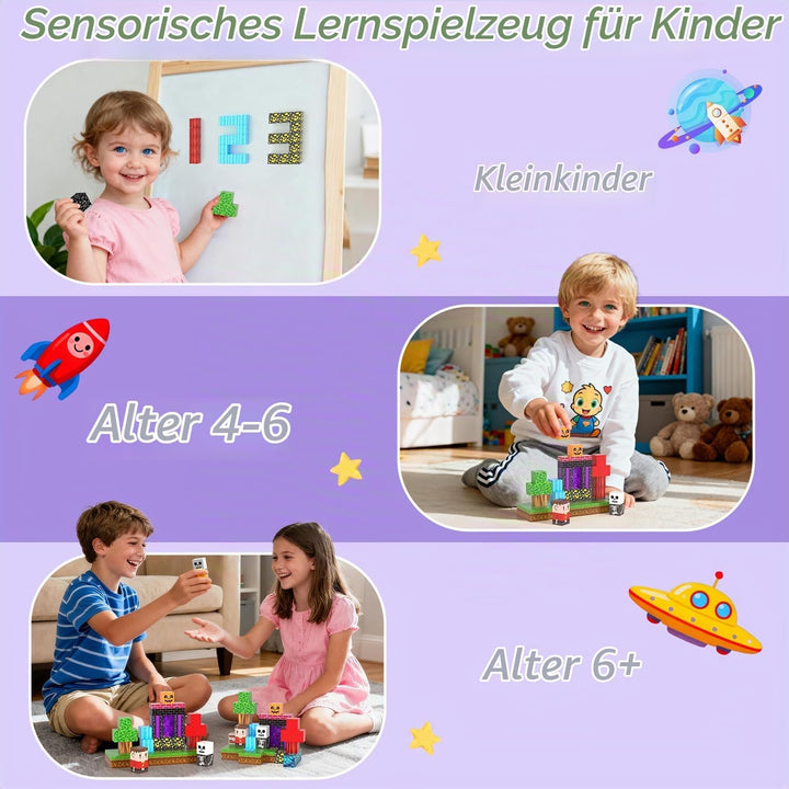 Magnetische Bausteine, Mini Magnet Bausteine mit Tragbaren Box 54 PCS, Travel Set für Kinder Jungen