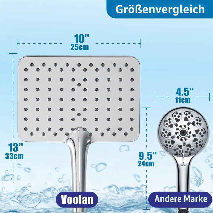 Extra Grosser Handbrausekopf, Voolan Hochdruck-Handbrauseköpfe, 25cm Chrom-Regenduschkopf, Ausreiche