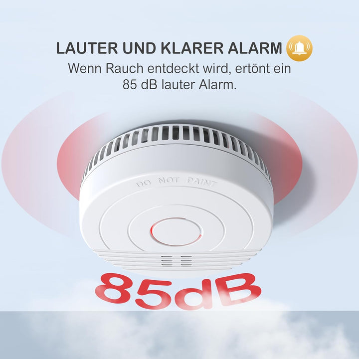 Rauchmelder Batterie Austauschbar 10 Jahre Rauch Sensor Rauchwarnmelder Set mit Magnethalterung DIN