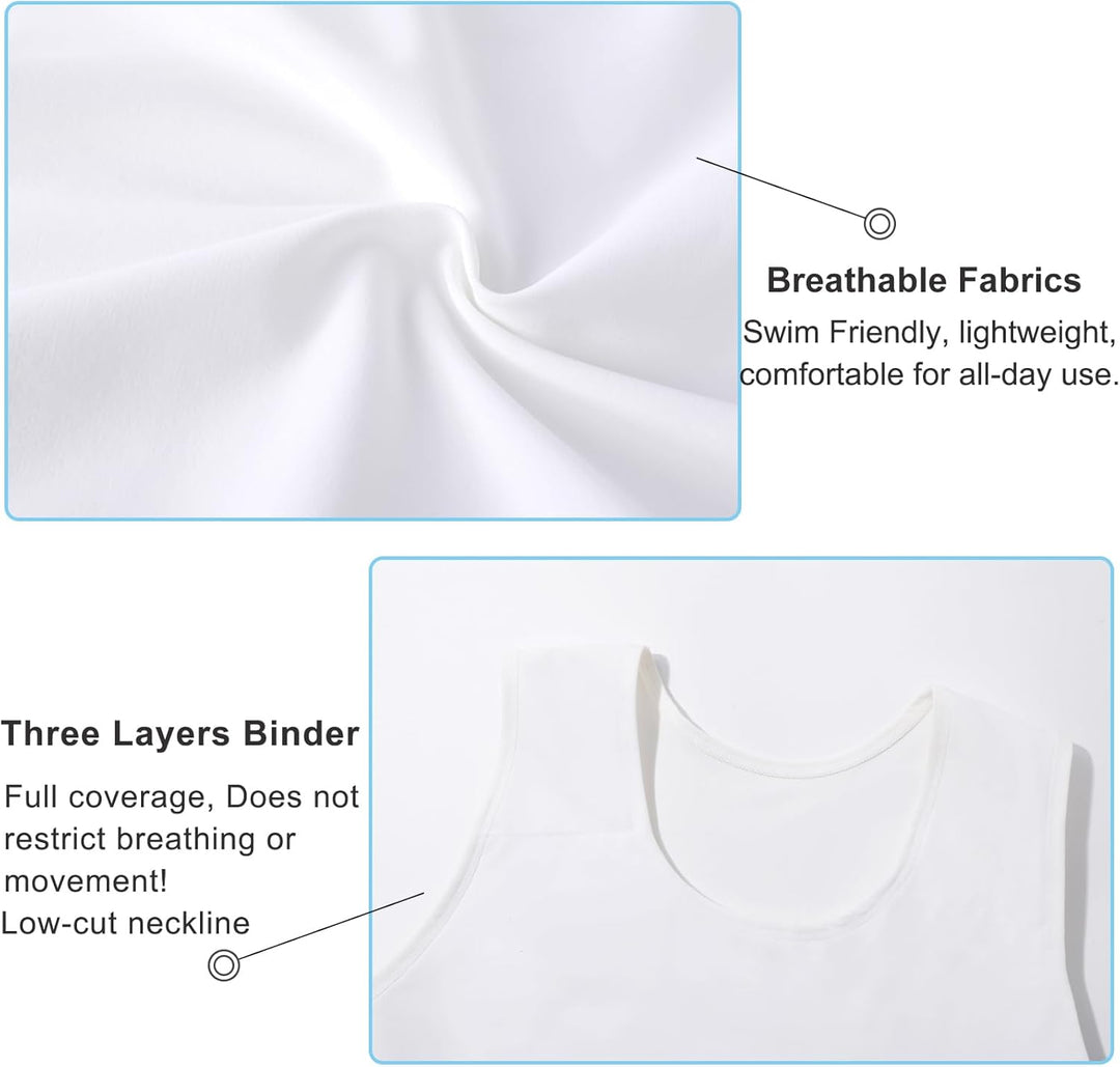 Brust Binder Transgender FTM Cosplay Atmungsaktive Halb Trans Binder Tank Top Weiss 4XL, Weiss 4XL