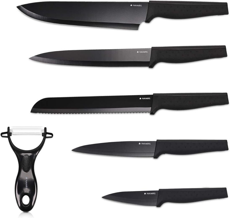 Navaris Messer Set 6-teilig inkl. Schäler - 5X Edelstahl Küchenmesser und 1x Keramik Gemüseschäler -