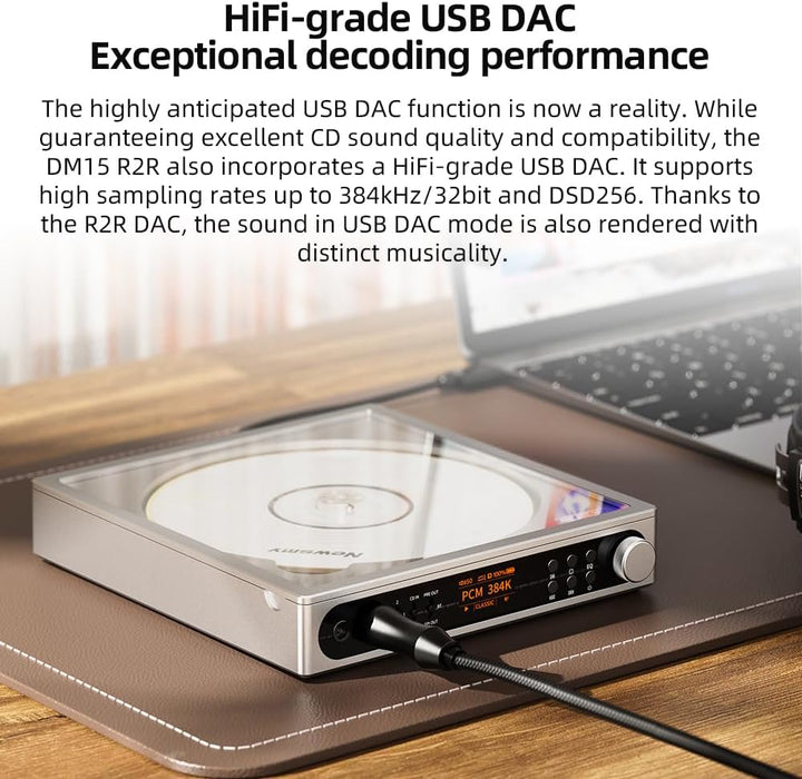 FiiO DM15 R2R Tragbarer CD-Player, HiFi-USB-DAC und Bluetooth 5.4-Sender, HD-Display, 3,5 mm und 4,4
