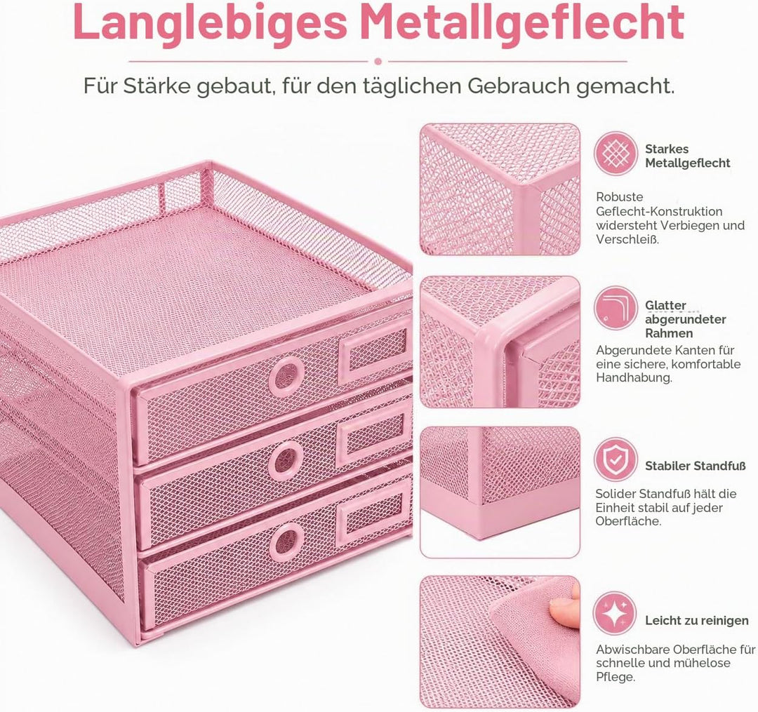 EXERZ Papier Sortierer mit 3 Schubladen/A4 Dokumente/Schubladenbox - Drahtgeflecht Büroablage/Aufbew
