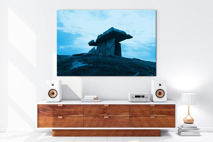 deyoli Dolmengrab in Irland Format: 80x60 Effekt: Monocrome Blau als Leinwandbild, Motiv fertig gera