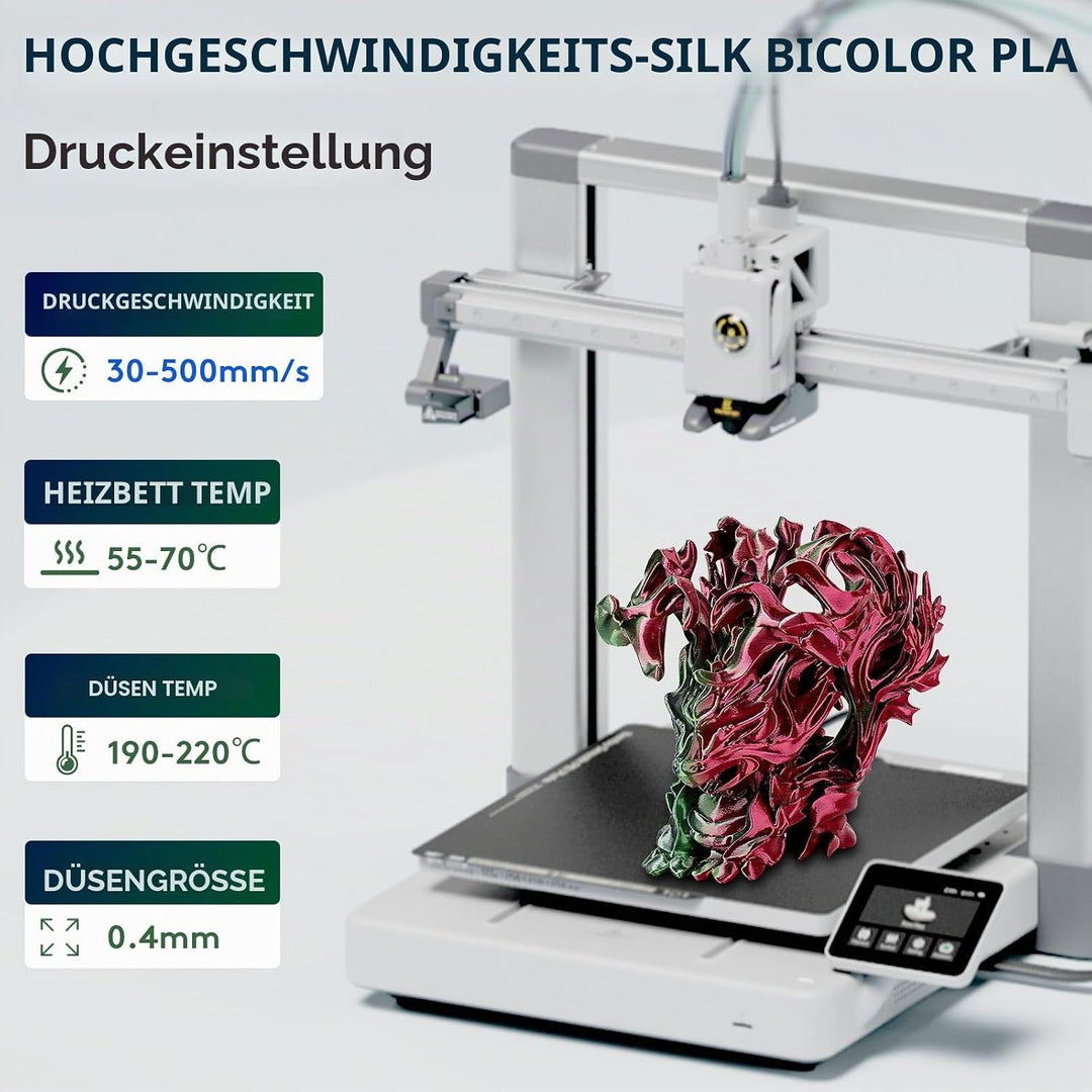 ERYONE Dual Zweifarbig PLA Filament 1.75mm, 3D Drucker Filament 1kg Spule +/- 0,02 mm, Rote und Grün