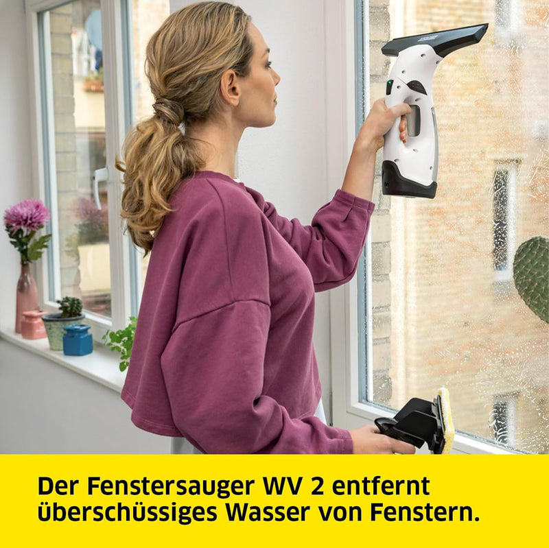 Kärcher Akku-Fenstersauger WV 2 Plus N, Akkulaufzeit: 35 min, LED-Ladezustandsanzeige, 2 Absaugdüsen