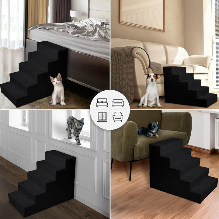 Mg Design Hundetreppe 5 Stufen in Schwarz – Stabiler Holzrahmen, gelenkschonend, leicht &amp; mobil, für