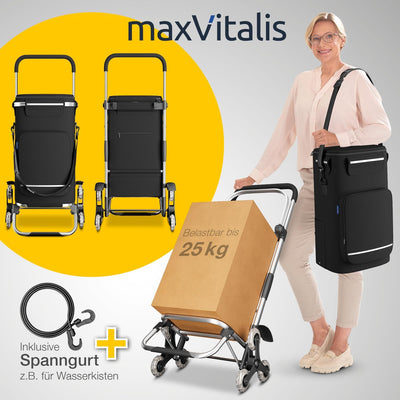 maxVitalis Einkaufstrolley Treppensteiger mit Kühlfach, Einkaufsroller klappbar, Shopping Trolley hö