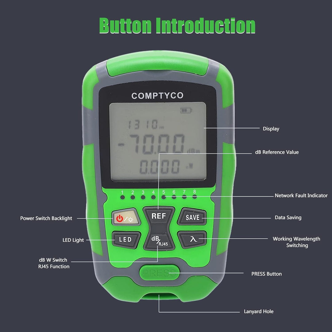 LWL-Leistungsmesser, -70~+10 DBm LWL-Lichtmesser, Tragbarer 4-in-1-LWL-Kabeltester mit Rotlichtquell