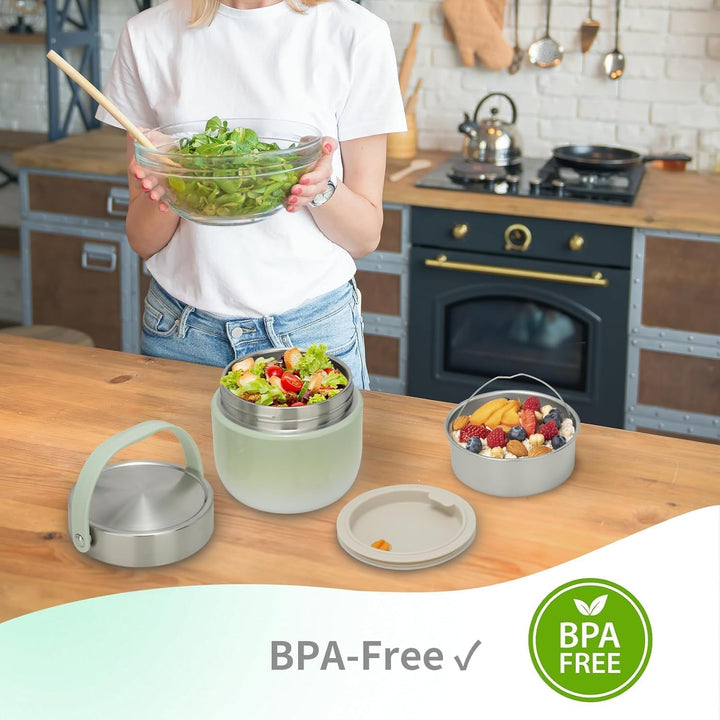 VINATO 1.2L Thermobehälter Für Essen Thermo Lunchbox Bento Box Erwachsene mit Edelstahl, Auslaufsich