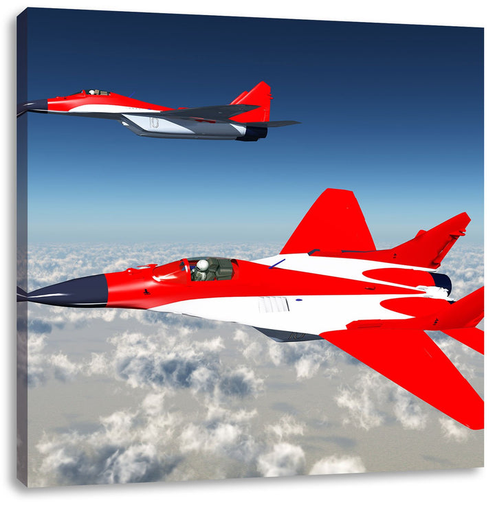 Pixxprint Kampfjets 70x70cm Leinwandbild Wandbild Kunstdruck, 70x70