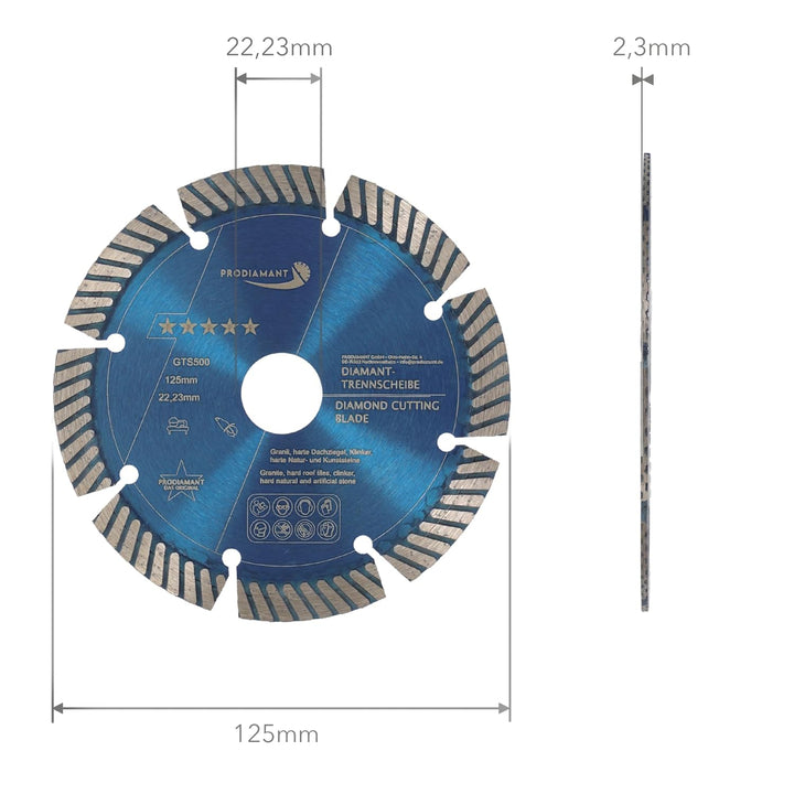 PRODIAMANT Fastcut Highspeed Diamant-Trennscheibe 125 mm x 22,23 mm für sehr harte Baustoffe wie Kal