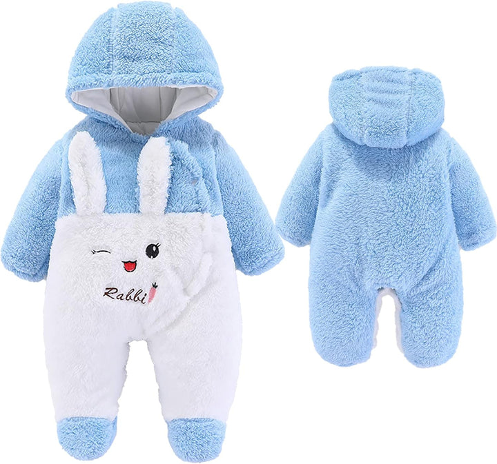 Neugeborene Baby Cartoon Bär Schneeanzug Wintermantel Fleece Kapuze Strampler Jumpsuit Blauer hase 9