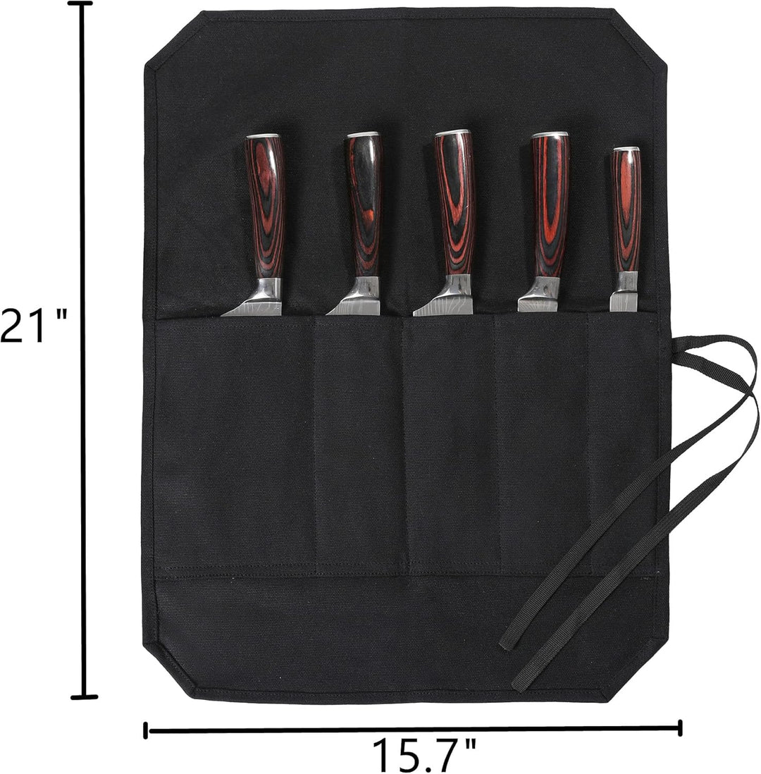 Denifiter Messertasche für Köche, 5 Fächer, Messerrolle mit Schnitt- und durchstossfestem Material d