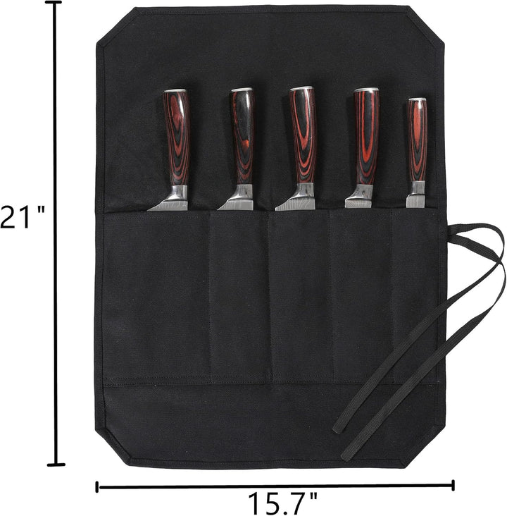 Denifiter Messertasche für Köche, 5 Fächer, Messerrolle mit Schnitt- und durchstossfestem Material d