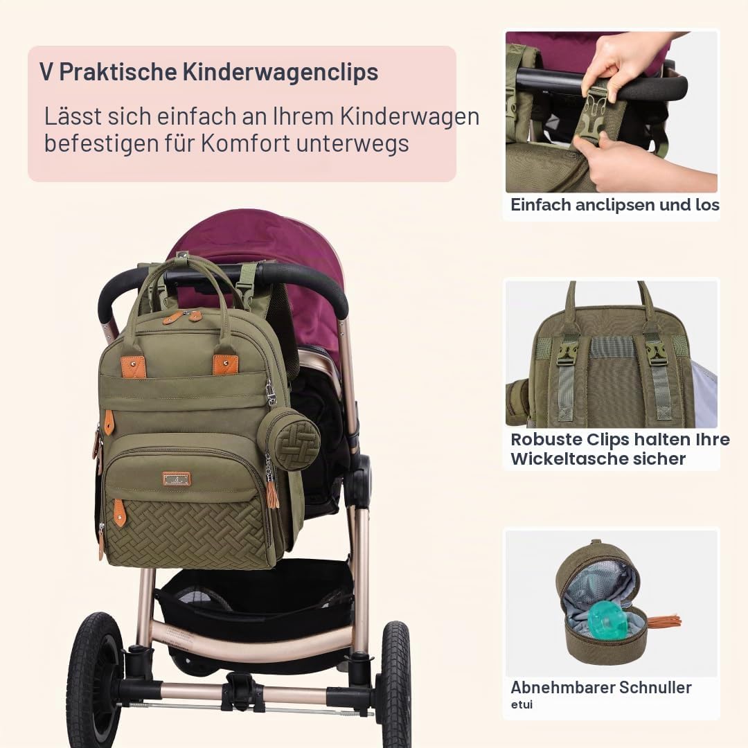 BabbleRoo Baby Wickeltasche/Rucksack, Wickelrucksack lässige Wickeltaschen Armeegrün
