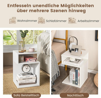 COSTWAY Beistelltisch Holz, 3 Ebenen Sofatisch, Nachttisch weiss, modern, für Wohnzimmer und Schlafz