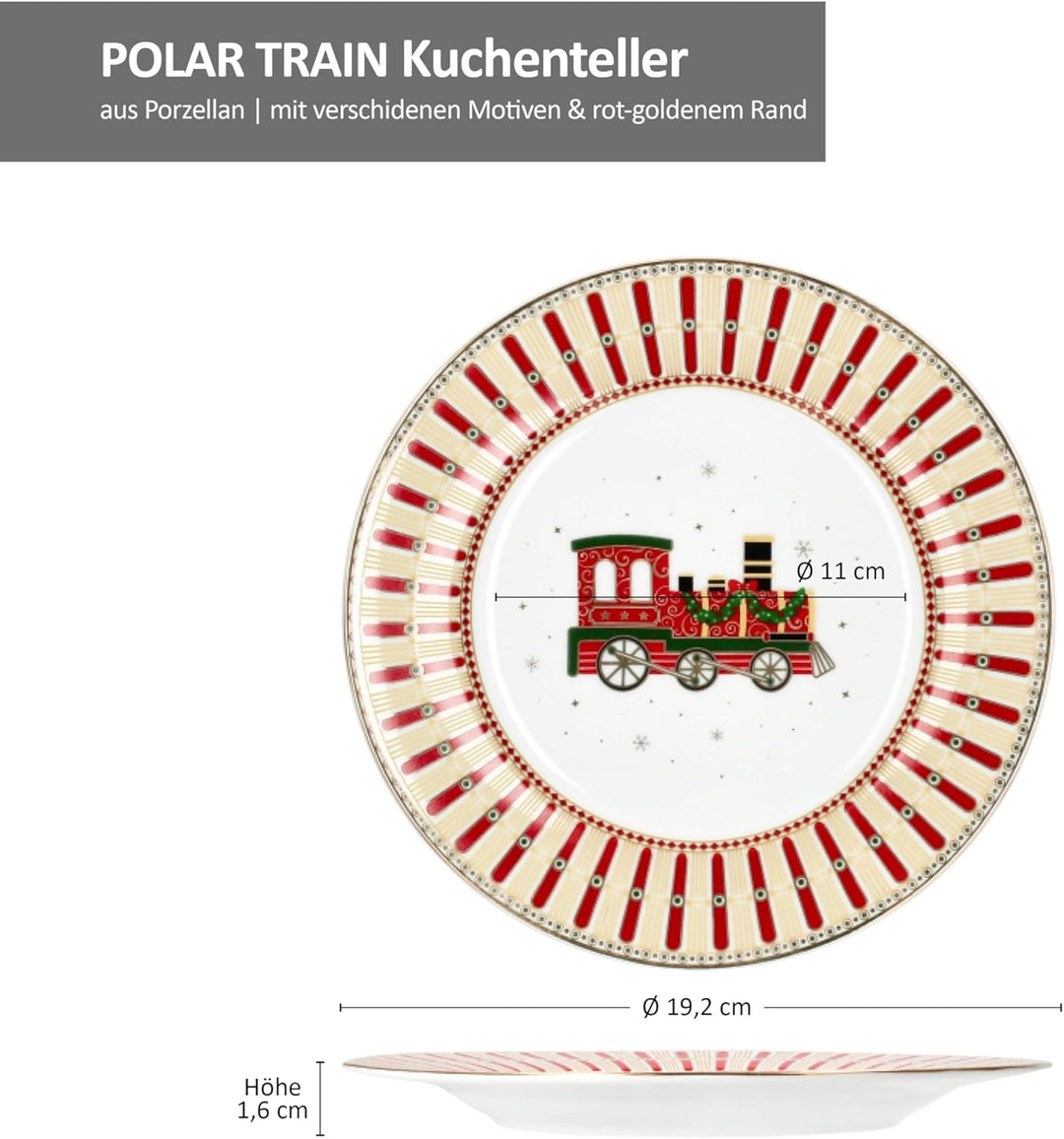 MamboCat 4er Set Polar Train Kuchenteller mit Geschenkkarton I Ø 19,2cm I Porzellan-Frühstücksteller