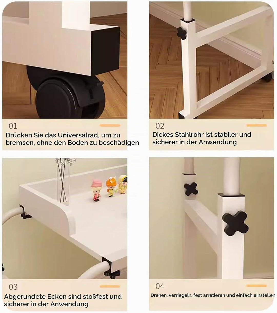 Über-Betttisch Beistelltische fürs Wohnzimmer,Bett-Computertische mit Rädern，45.28"-82.68" langes ve