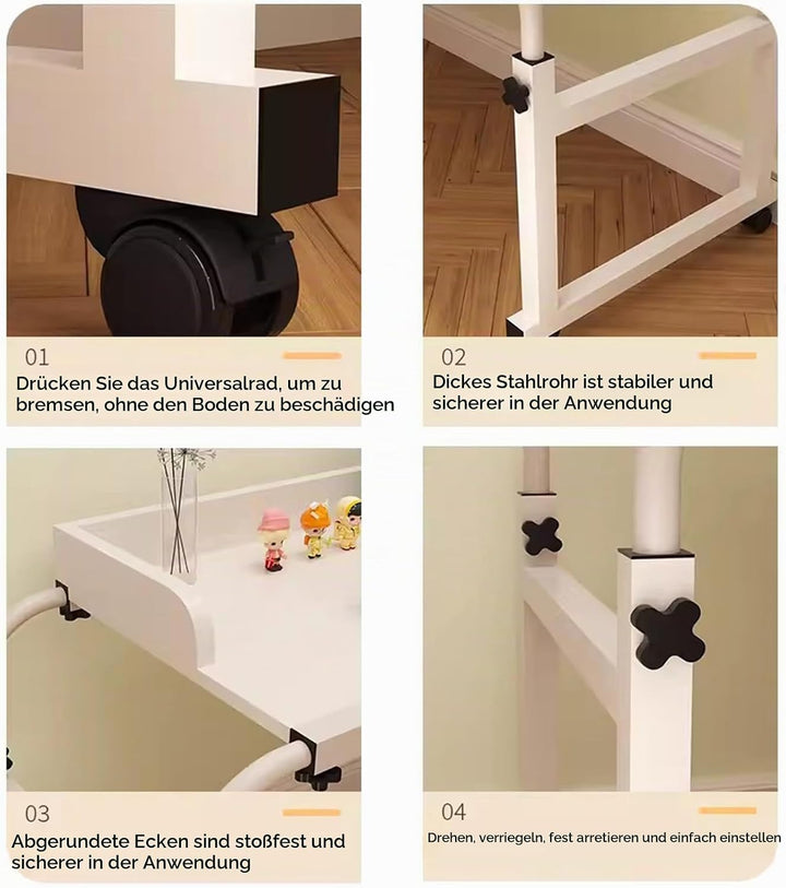 Über-Betttisch Beistelltische fürs Wohnzimmer,Bett-Computertische mit Rädern，45.28"-82.68" langes ve