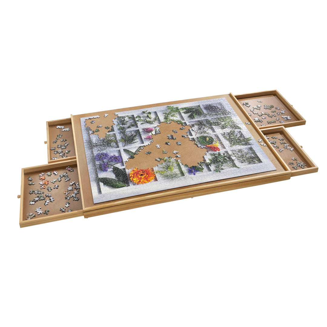 Puzzletisch 1000 bis 1500 Teile Puzzel Tisch 90x67cm Puzzel Board 4 Schubladen, Braun, XL