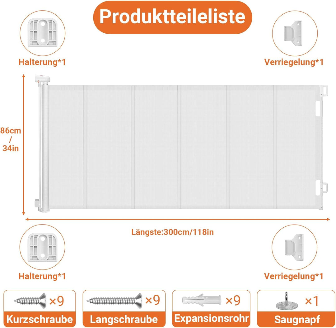 Ycozy 2026 Aufgerüstet Treppenschutzgitter 0-300cm Türschutzgitter Ausziehbar mit Stützstangen Trepp