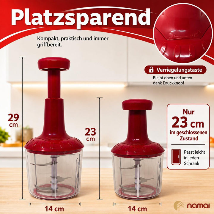 NAMAI – Zwiebelhacker Mit 5 Klingen, 2 Behältern und Mixer