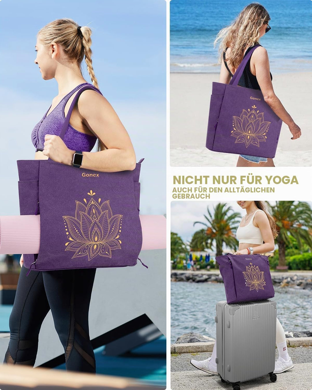 Gonex Yogatasche, Grosse Pilates Tragetasche mit Mehreren Taschen für Damen Herren, Robuste Canvas T