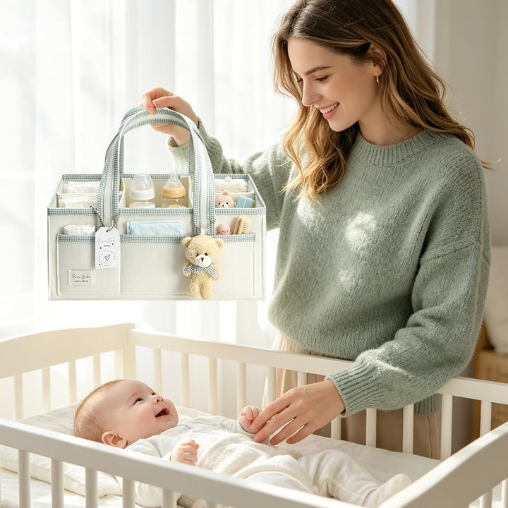 Baby Windel Filztasche, Wickeltisch Organizer Aufbewahrungskorb, Baby Windel Caddy aus Filz mit Hera