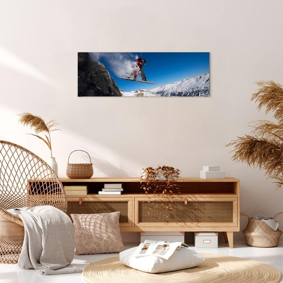 Panorama Bilder auf Leinwand Snowboard Winter Berg Gipfel Leinwandbild 90x30cm Wandbilder Dekoration
