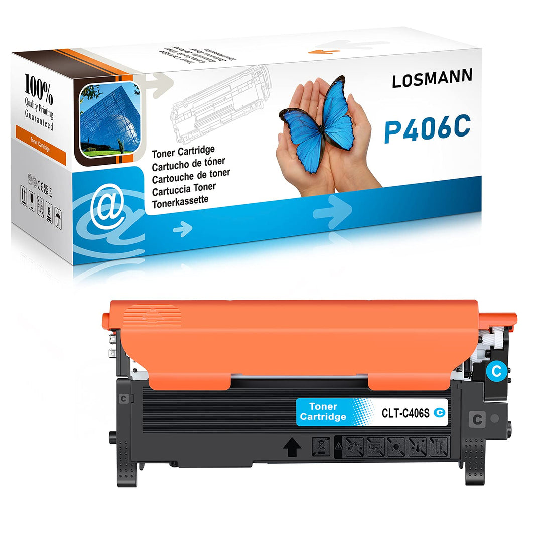 LOSMANN 1x Cyan Toner Kompatibel für Samsung CLT-406S CLP-360 / CLT-C406S für Samsung CLP-365W CLP-3