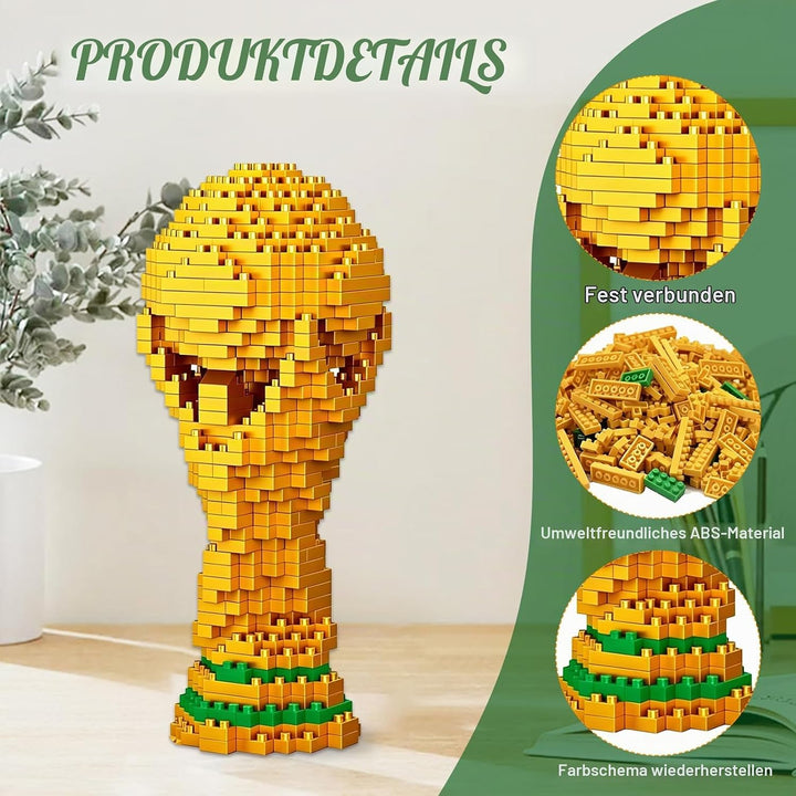Fussball Bausteine Set, 500 Teile 3D Miniatur Fussball Bildungsspielzeug, Fussball-Champion-Trophäe