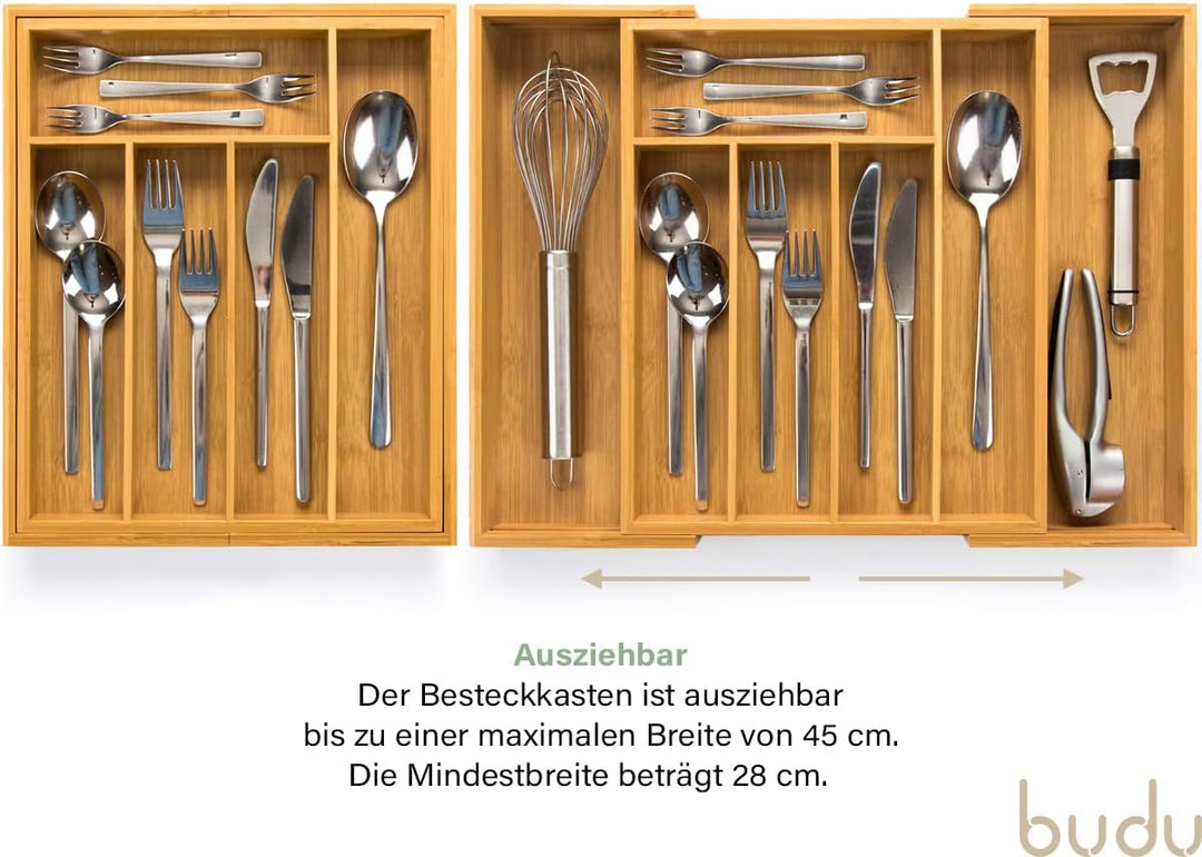 budu Besteckkasten #33,5 (Tiefe 33,5cm) aus Bambus - Schubladen Ordnungssystem für die Küche - Beste