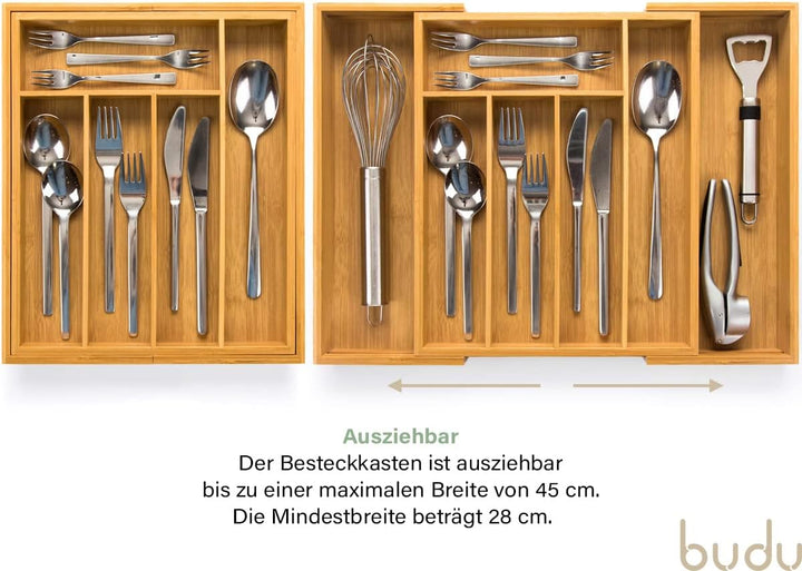 budu Besteckkasten #33,5 (Tiefe 33,5cm) aus Bambus - Schubladen Ordnungssystem für die Küche - Beste
