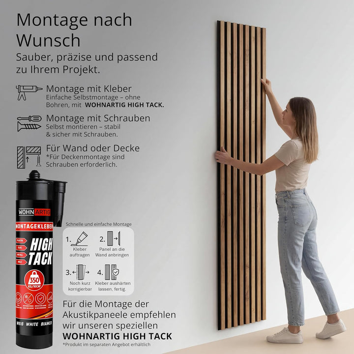 wohnartig® Akustikpaneele SPAZIO 1,404m² – 260cm x 54cm* Set – (Set = 2Stück 260cm x 27cm) | Farbe: